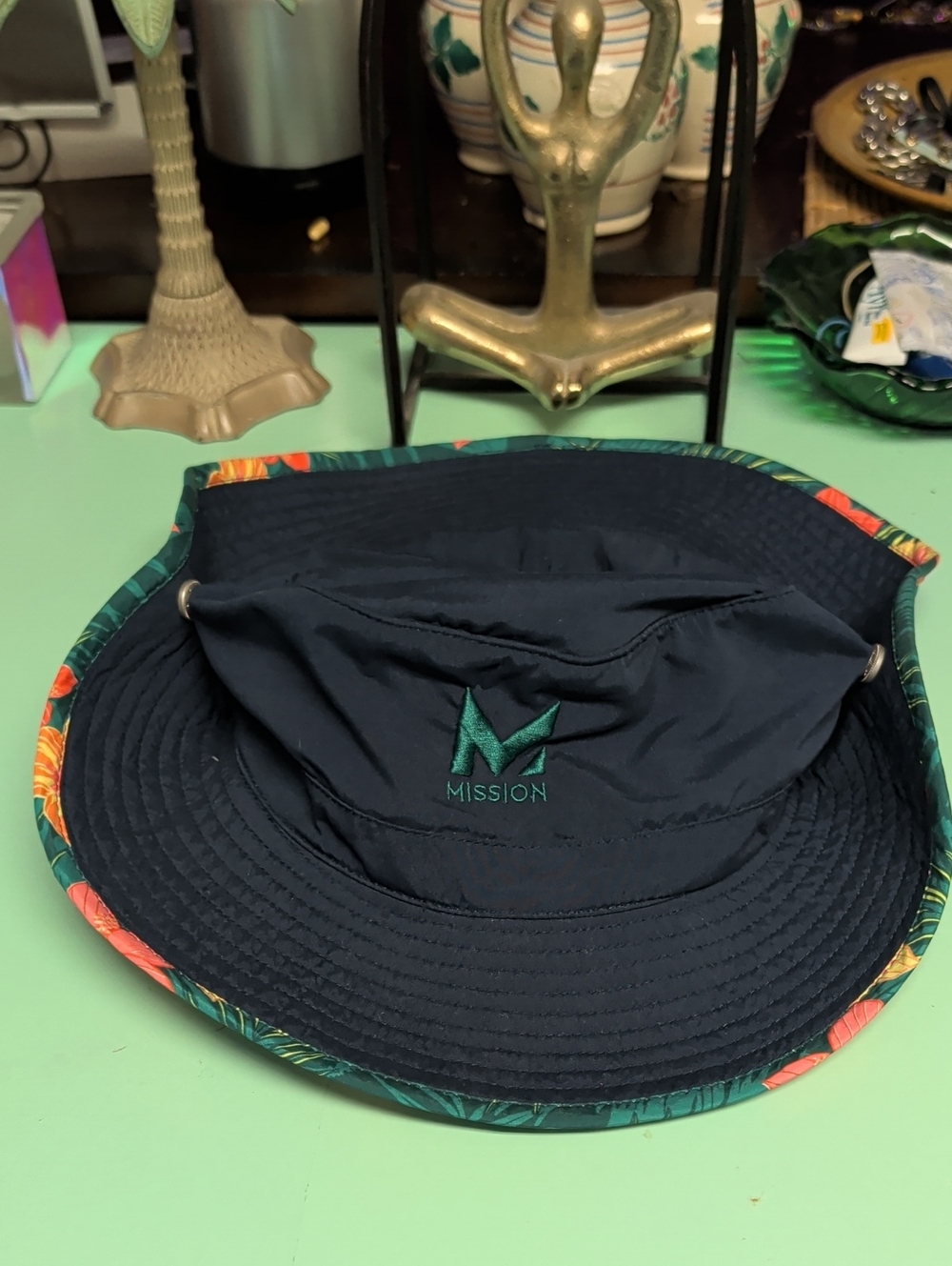 Mission Navy Blue Tropical-Trim Bucket Hat